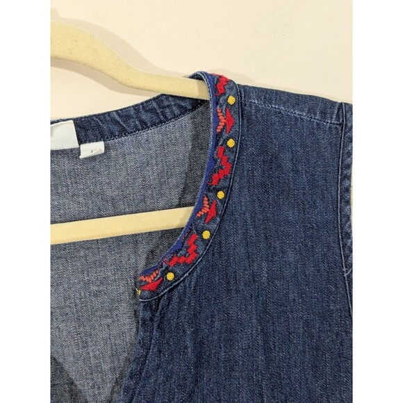Gap Denim Multicolor Embroidered Sleeveless Jean Top Size L Women's Pocahontas - Picture 5 of 8